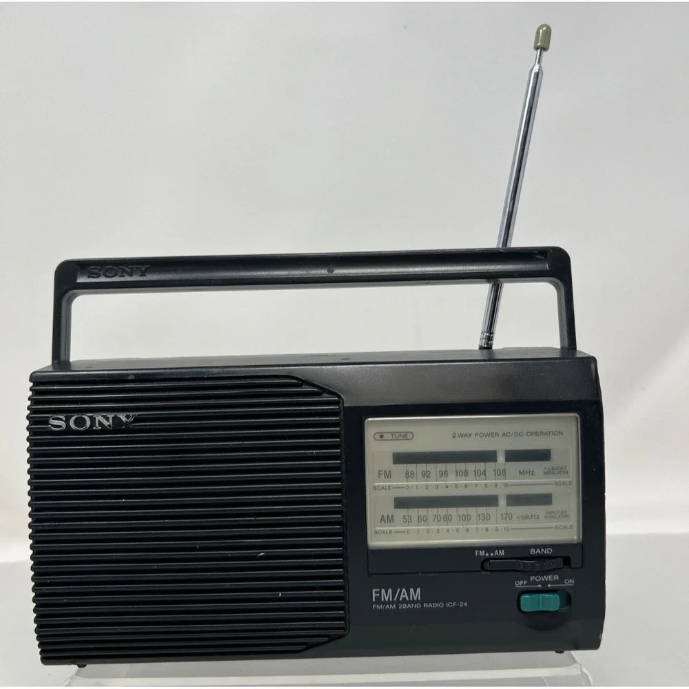 Sony ICF-24 Portable AM/FM Radio AC Battery Powered Tested Antenna Works